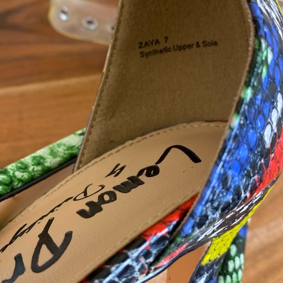 🔶Lemon Drop Zaya Ankle Strap Multi Color Pumps Pointed Toe High Heels Size 7 - Picture 7 of 7